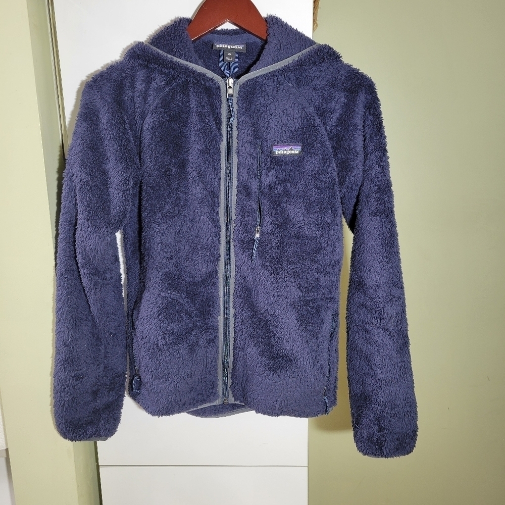 Patagonia hooded full sherpa zip up jacket  sweater navy blue XS